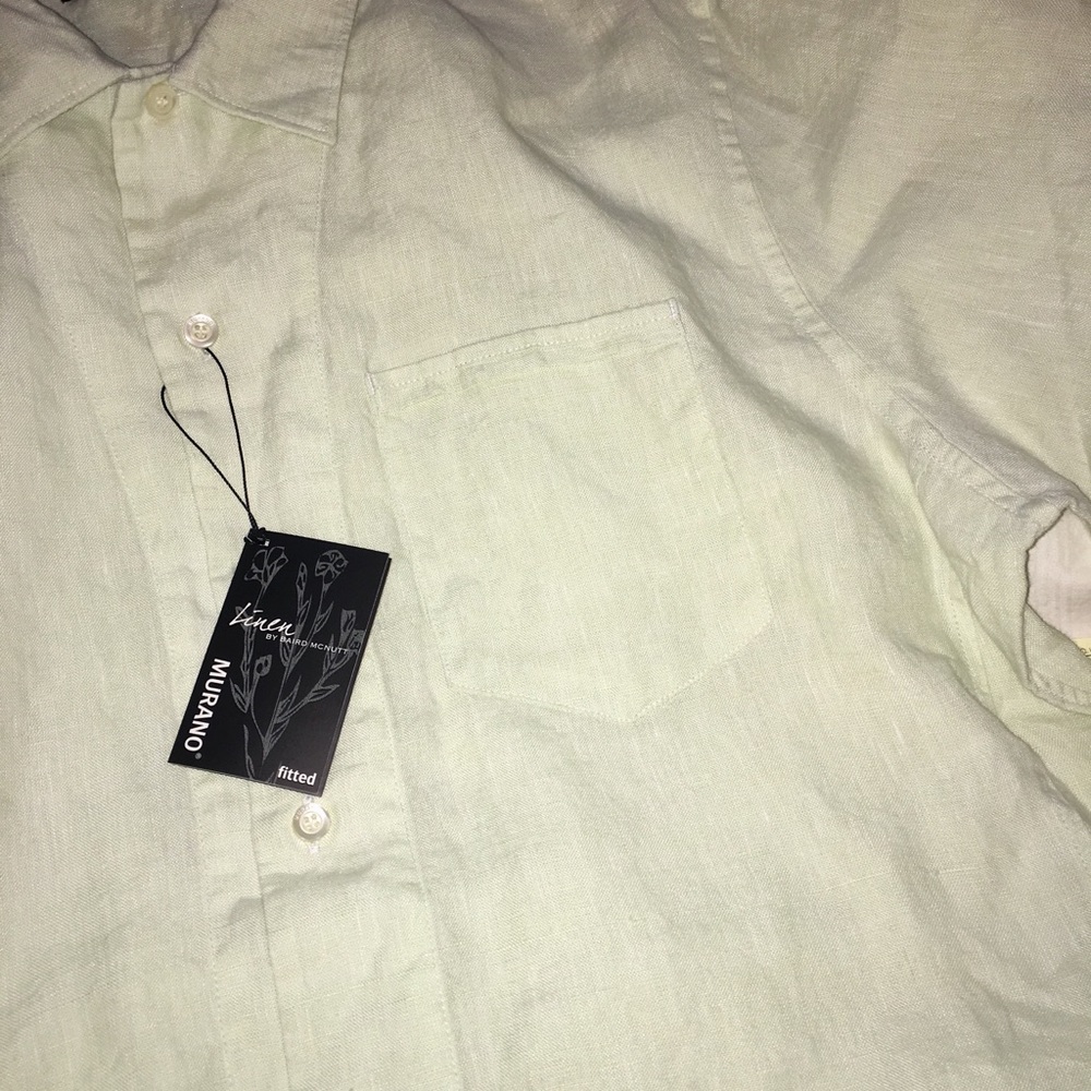 Murano Light Green Linen Button Down Shirt NWT